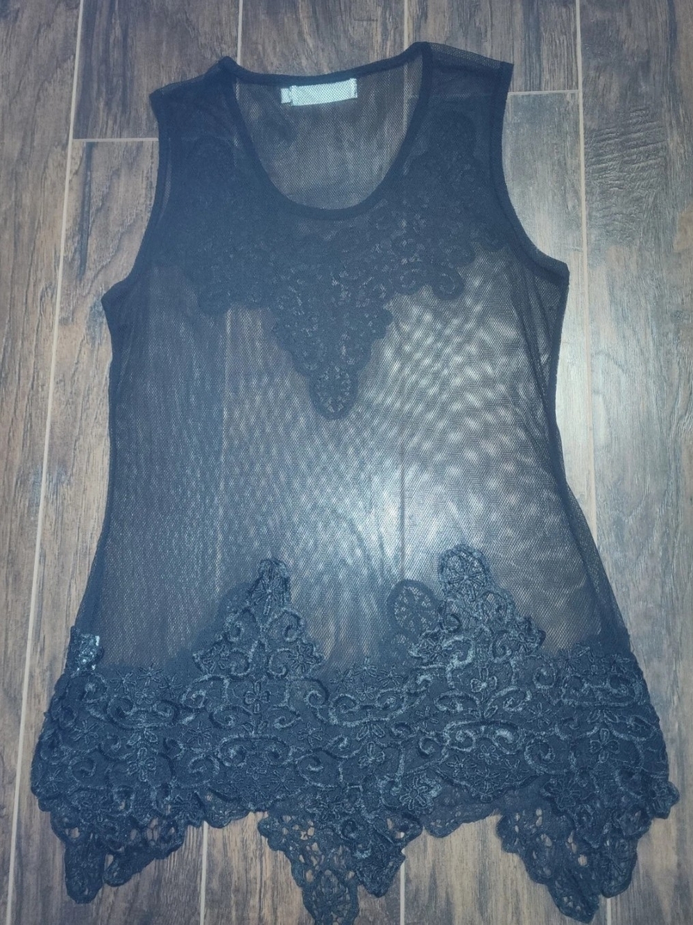 Women's Black Lace Mesh Tank Top - Elegant Sleeveless Layering Piece